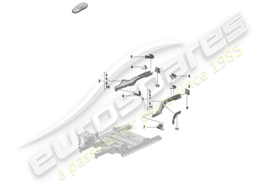 porsche 2025 (macan-e) diagramma delle parti della parte posteriore del longherone