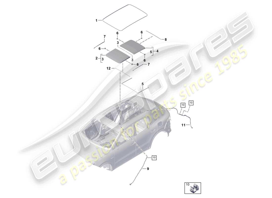 porsche 2025 (cayenne e3 pa) tetto in vetro accessori copertura tubo di scarico dell'acqua schema delle parti
