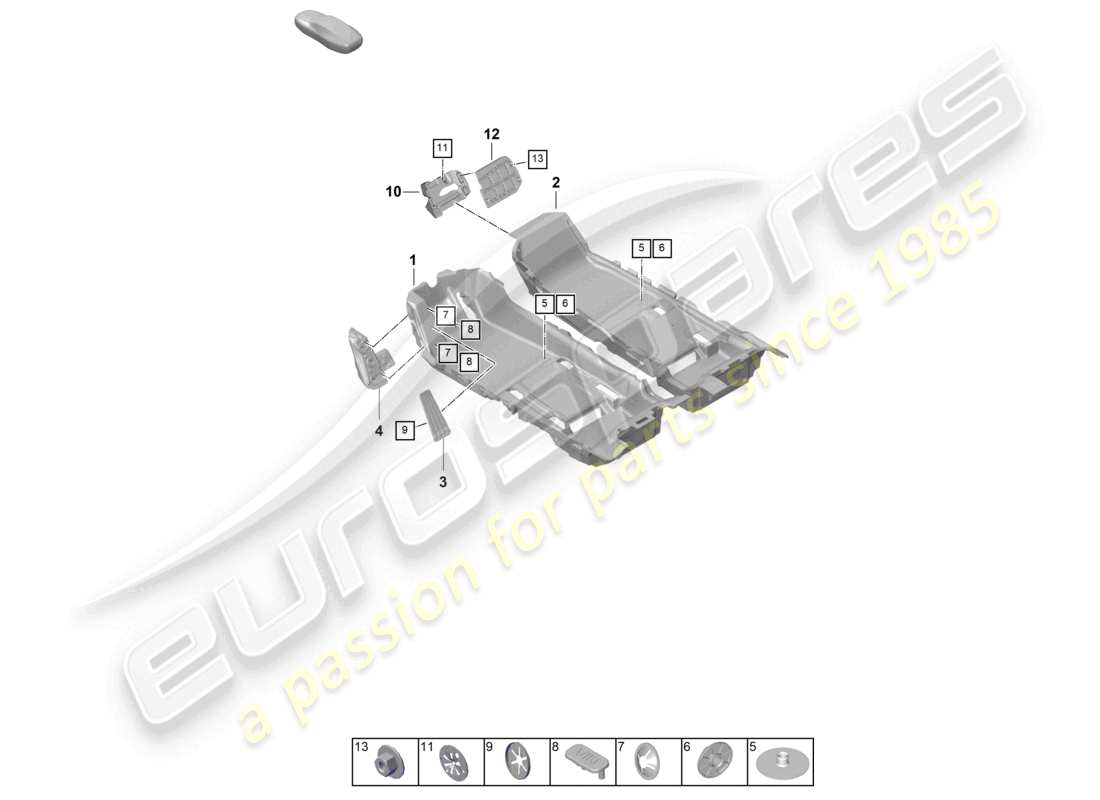 porsche 2020 (taycan 9j1-1) schema delle parti dei rivestimenti per pavimenti (moquette)