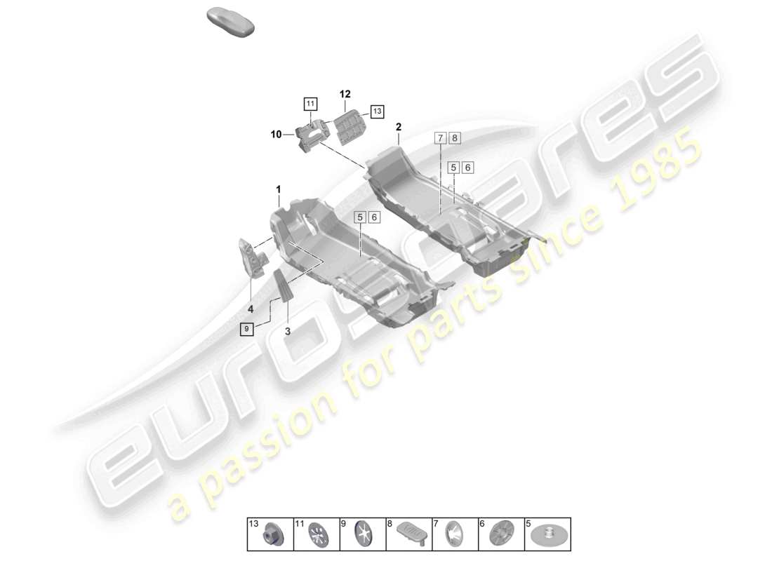 porsche 2020 (taycan 9j1-1) schema delle parti dei rivestimenti per pavimenti (moquette)