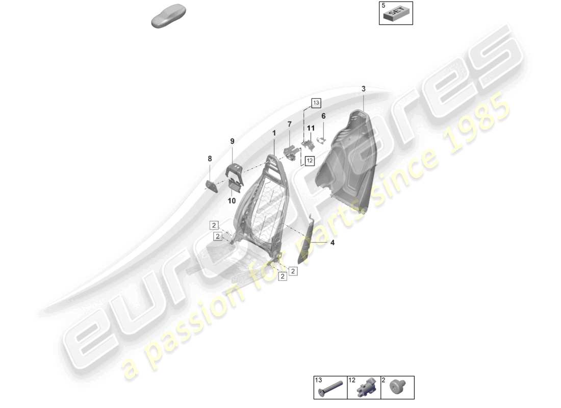 porsche 2020 (taycan 9j1-1) telaio schienale sedile standard sedile comfort diagramma parti