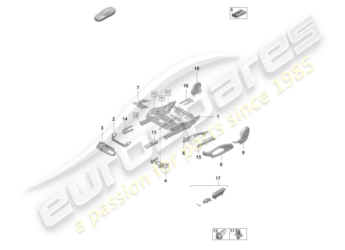 porsche 2020 (taycan 9j1-1) telaio del sedile accessori vari sedile standard diagramma delle parti
