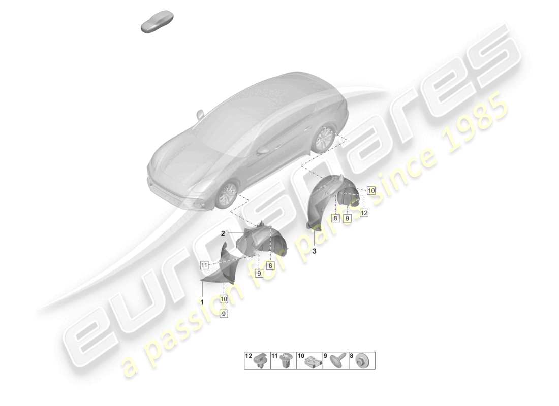 porsche 2024 (panamera 971-2) schema delle parti del rivestimento del passaruota