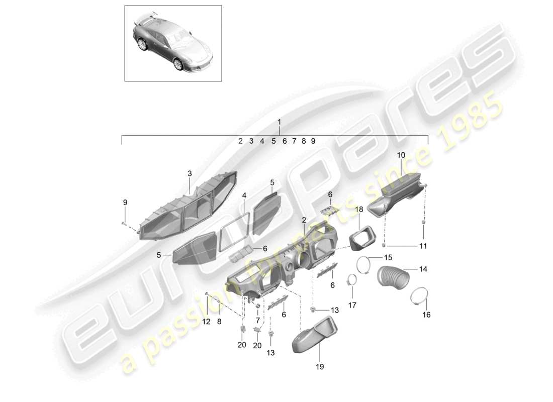 porsche 2021 (991-2 r/gt3/rs) filtro dell'aria gt3 911 r diagramma delle parti