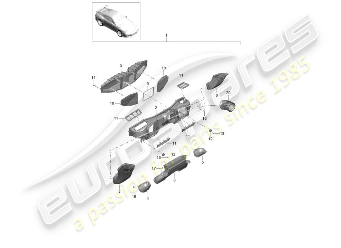 porsche 2021 (991-2 r/gt3/rs) schema delle parti del filtro dell'aria gt3