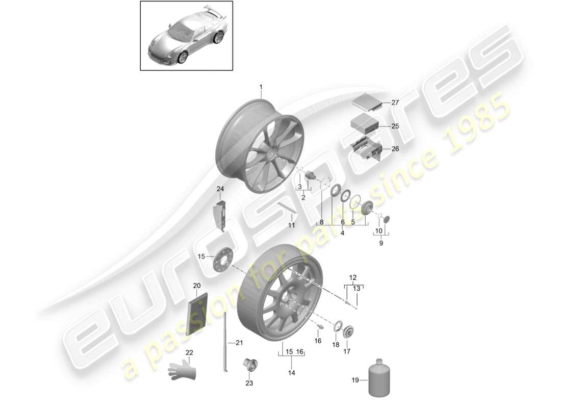 porsche 2021 (991-2 r/gt3/rs) cerchio in lega chiusura centralizzata d >>- mj 2017 schema dei componenti