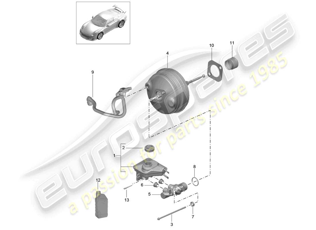 porsche 2021 (991-2 r/gt3/rs) cilindro principale del freno servofreno d - mj 2018>> schema dei componenti