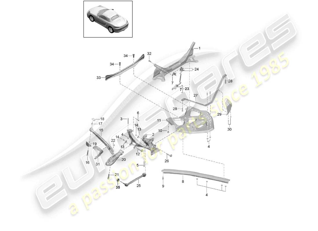 porsche 2024 (718 boxster) schema della parte laterale dell'assale posteriore guida del supporto