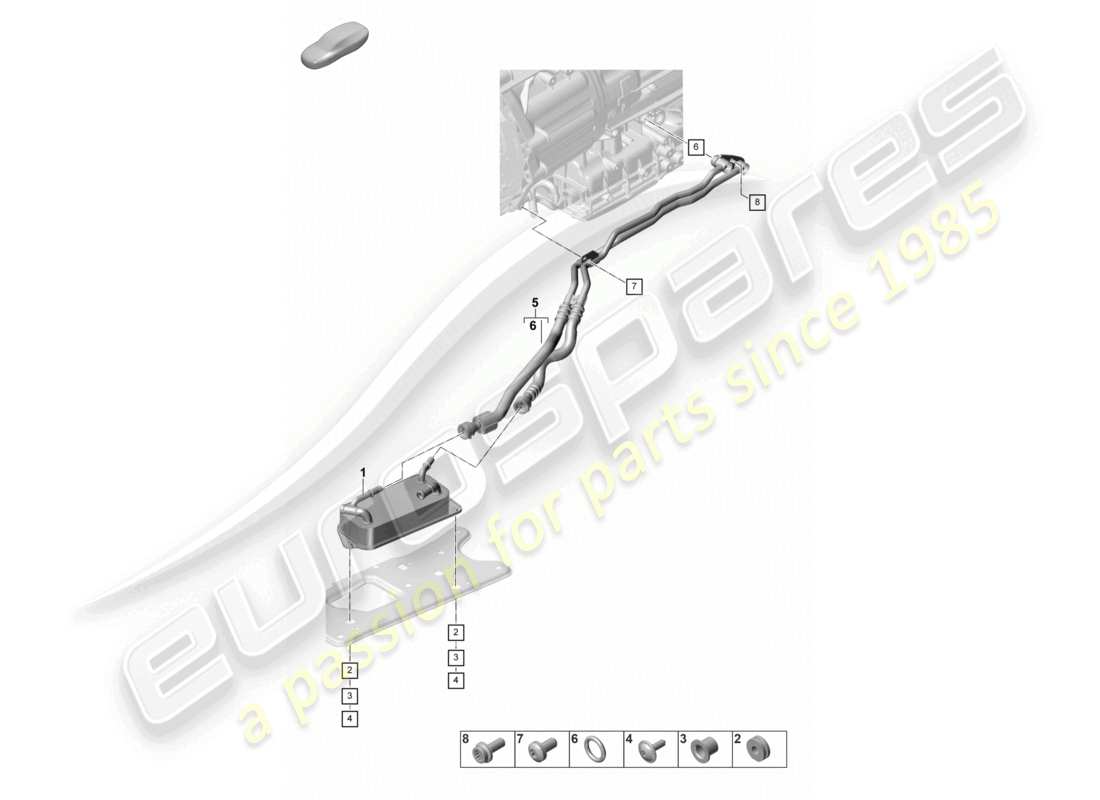 porsche 2021 (panamera 971-2) linea di pressione dell'olio del radiatore dell'olio del cambio per il raffreddamento dell'olio del cambio - pdk - schema dei componenti del cambio