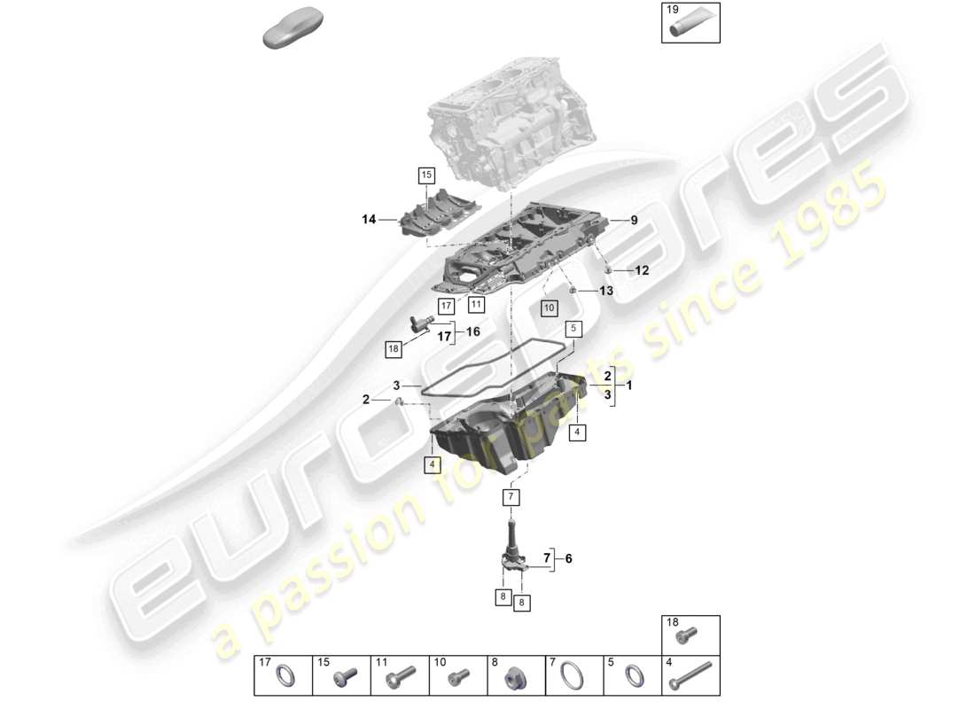 porsche 2026 (cayenne e3 pa) schema delle parti della coppa dell'olio dell'alloggiamento conduttore dell'olio