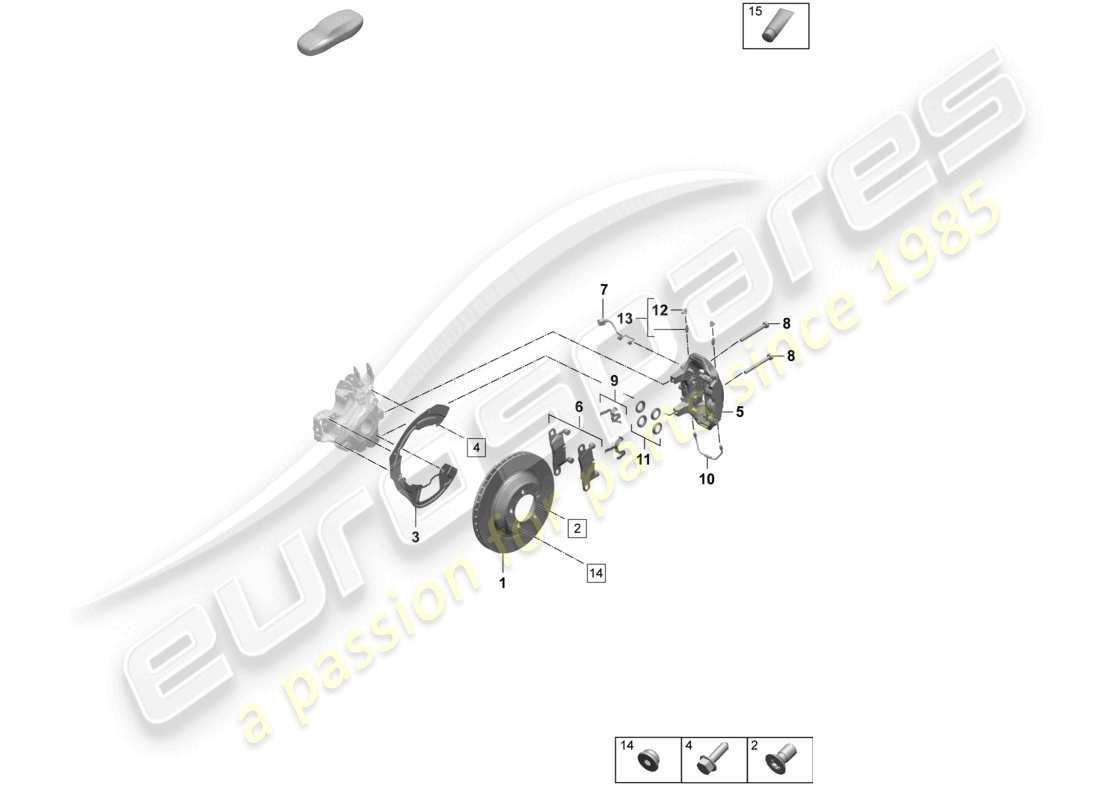 porsche 2025 (taycan 9j1-2) freno a disco 17 asse posteriore nero diagramma delle parti
