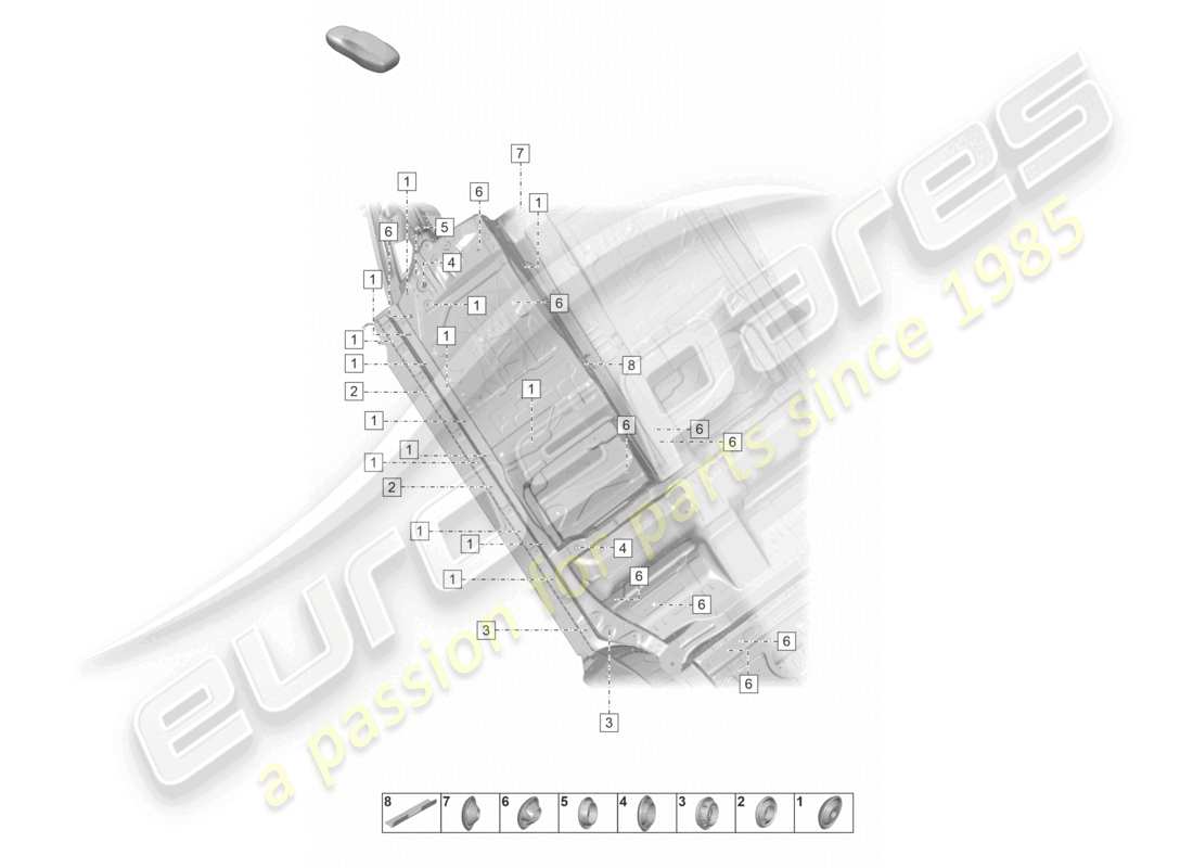 porsche 2020 (taycan 9j1-1) schema della parte anteriore destra del sottoscocca