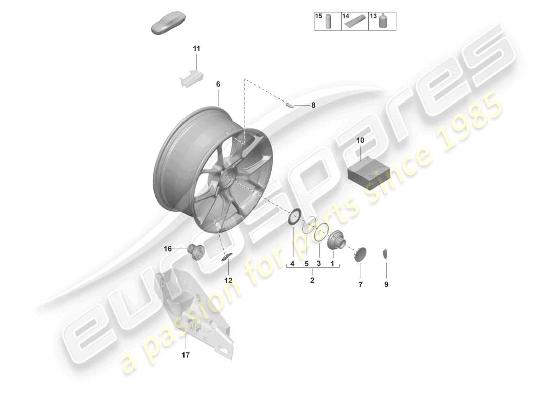 porsche 2022 (992-1 gt3/rs/st) parti singole cerchio in lega con bloccaggio centralizzato schema delle parti