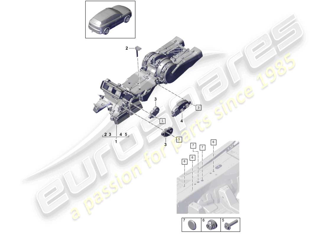 porsche 2022 (cayenne e3 9ya/9yb) sistema di aria condizionata/riscaldamento posteriore 4-zone climatronic, boost schema delle parti