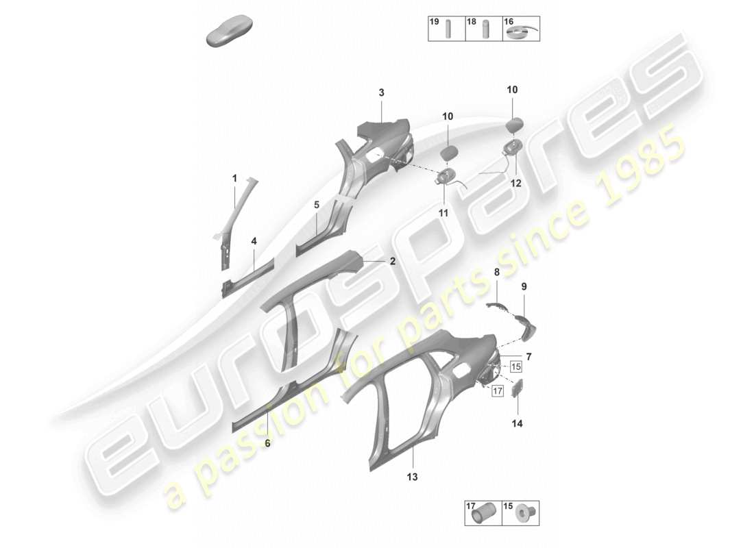 porsche 2021 (panamera 971-2) diagramma della parte esterna della parte laterale