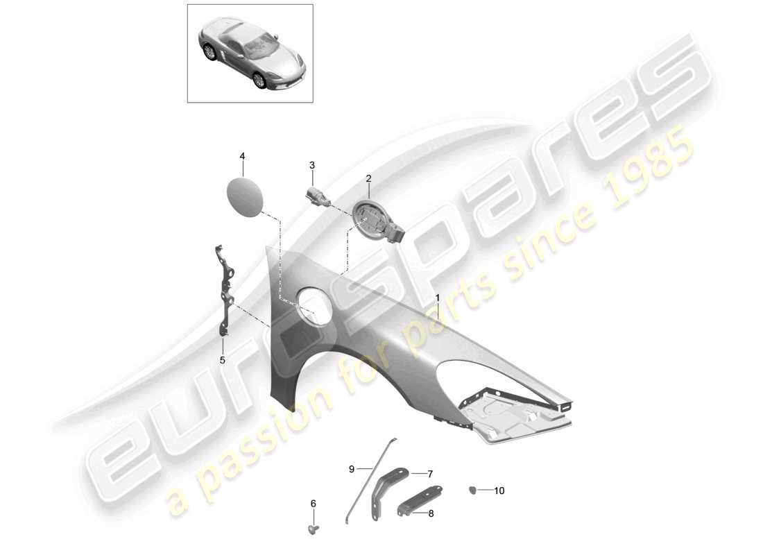 porsche 2024 (718 boxster) diagramma delle parti dell'ala