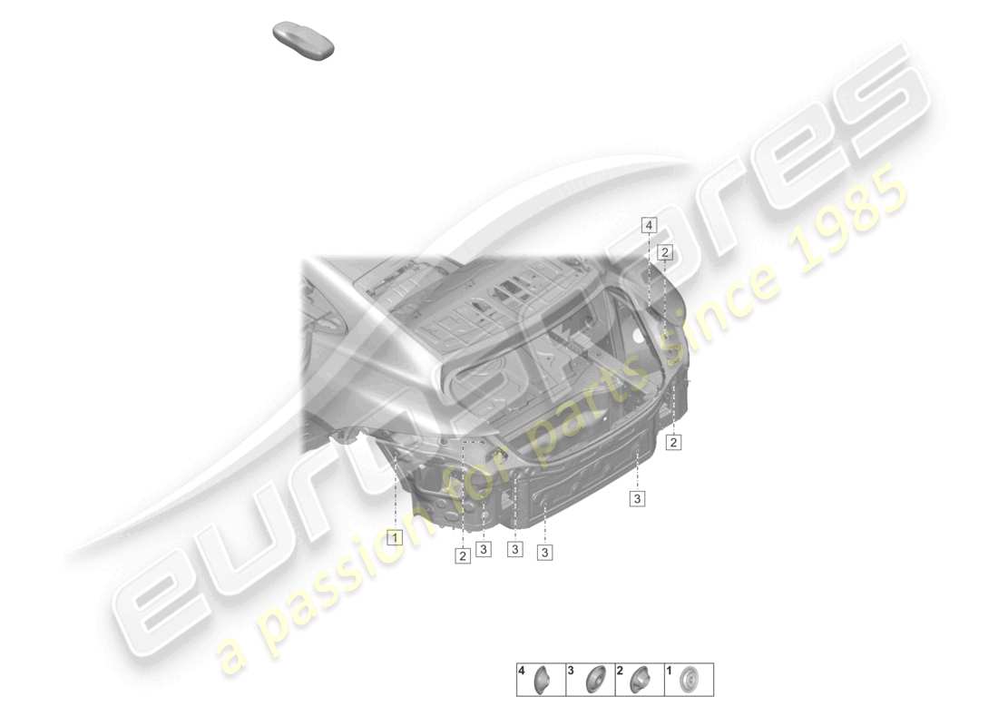 porsche 2022 (taycan 9j1-1) pannello trasversale posteriore parte laterale diagramma delle parti