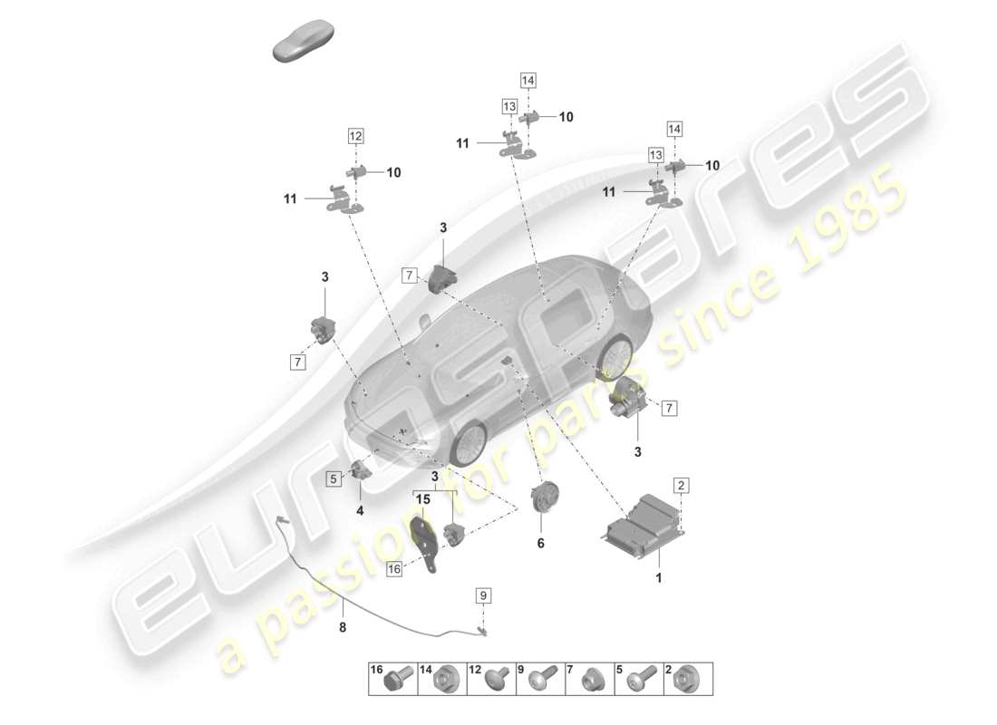 porsche 2024 (panamera 971-2) centralina sensori airbag sensore di pressione protezione pedoni schema delle parti