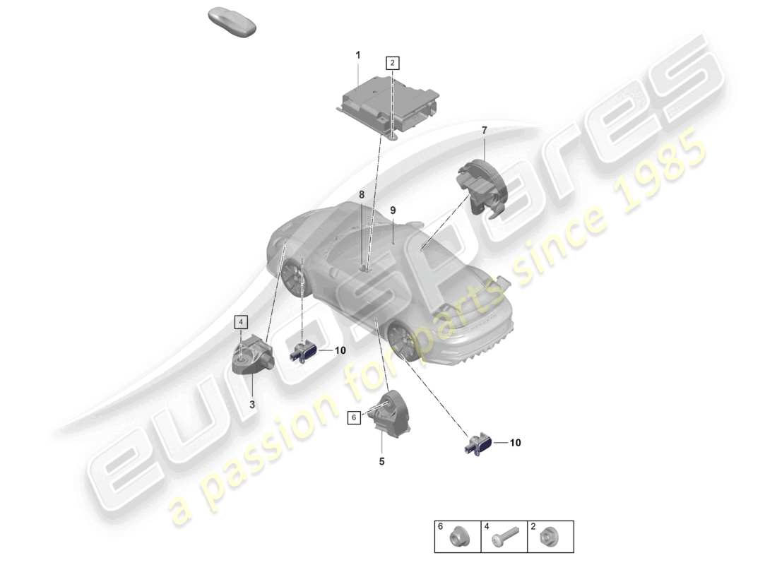 porsche 2022 (992-1 gt3/rs/st) unità di controllo per airbag sensore di impatto per airbag schema delle parti