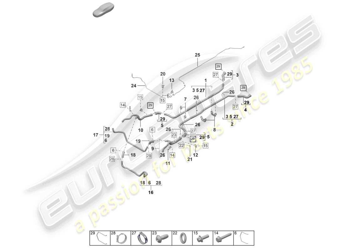 porsche 2024 (992-2 gt3/rs/st) schema delle parti anteriori del sistema di raffreddamento del liquido di raffreddamento
