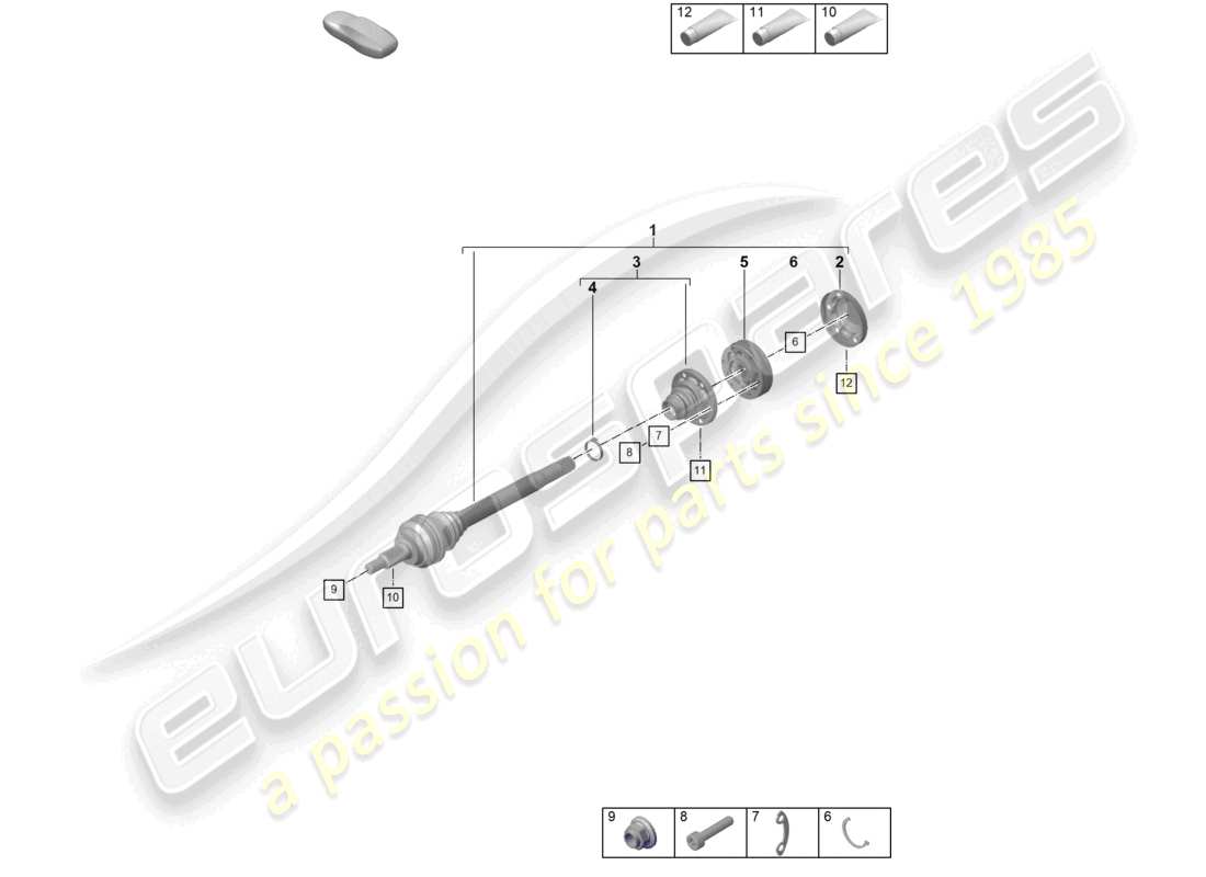 porsche 2023 (992-1 turbo / s) diagramma delle parti dell'albero di trasmissione
