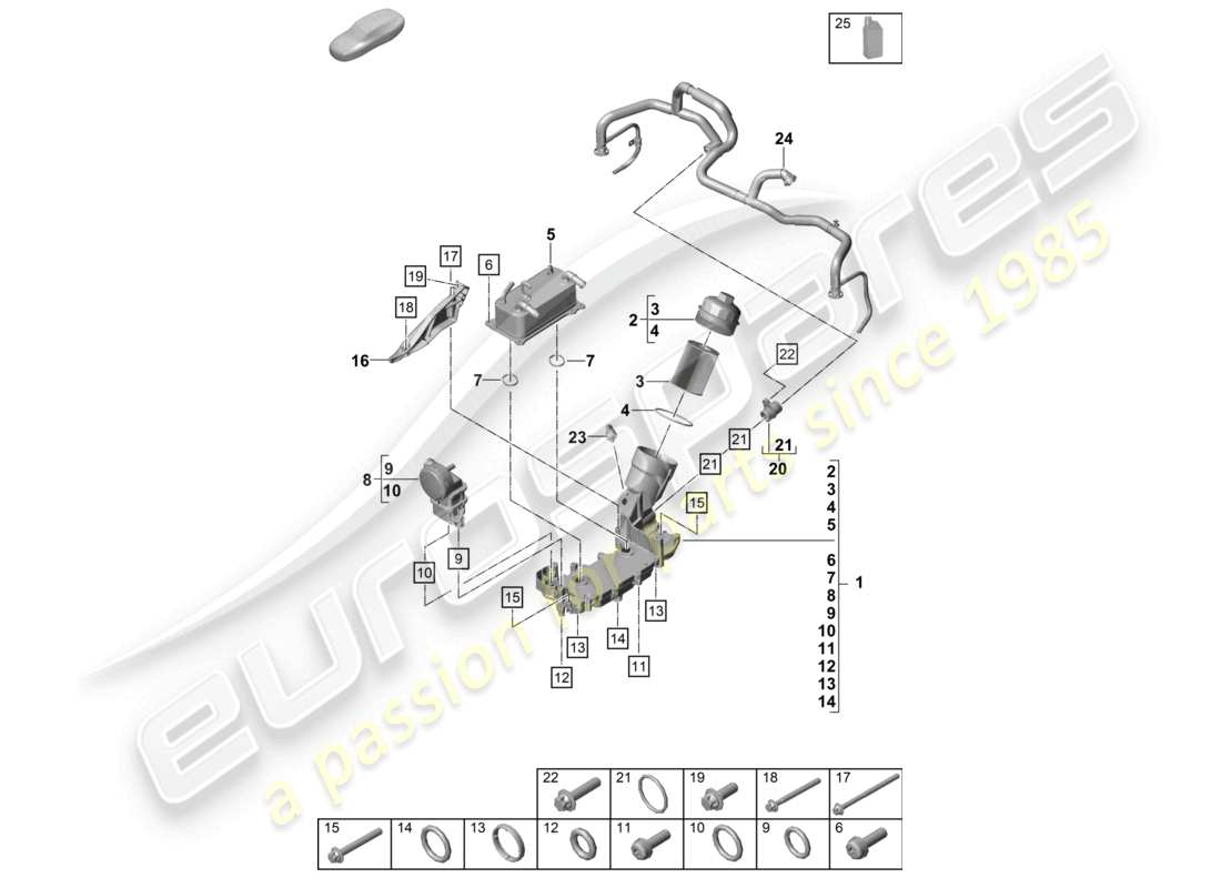 porsche 2023 (992-1 turbo / s) filtro dell'olio olio motore della console diagramma delle parti