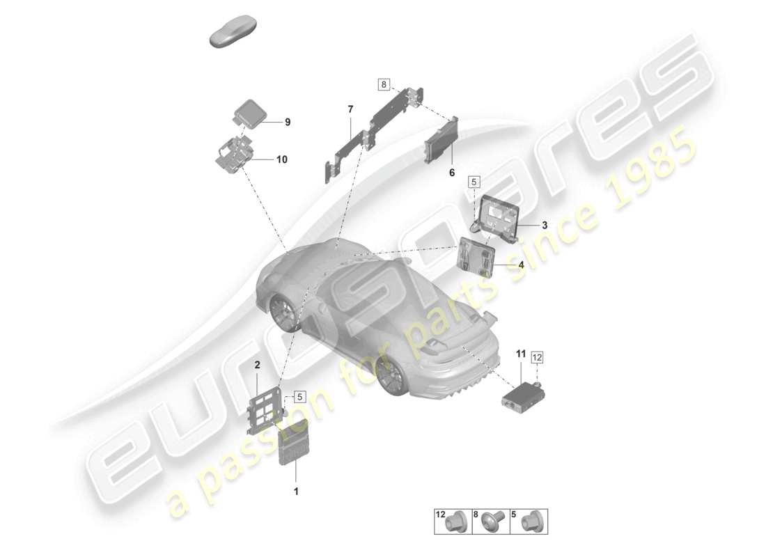 porsche 2022 (992-1 gt3/rs/st) unità di controllo unità di controllo (bcm) per sistema di conversione e alimentazione ob unità di controllo per sistemi di assistenza alla guida diagramma delle parti