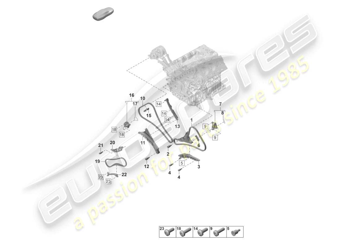 porsche 2024 (panamera 971-2) tendicatena della guida di scorrimento della catena di distribuzione diagramma delle parti