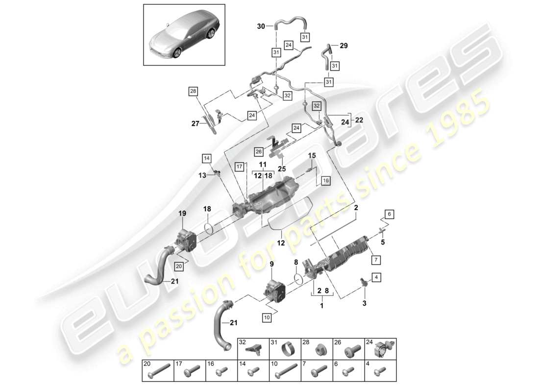 porsche 2021 (panamera 971-1) schema delle parti di ventilazione del collettore di aspirazione per il serbatoio del carburante