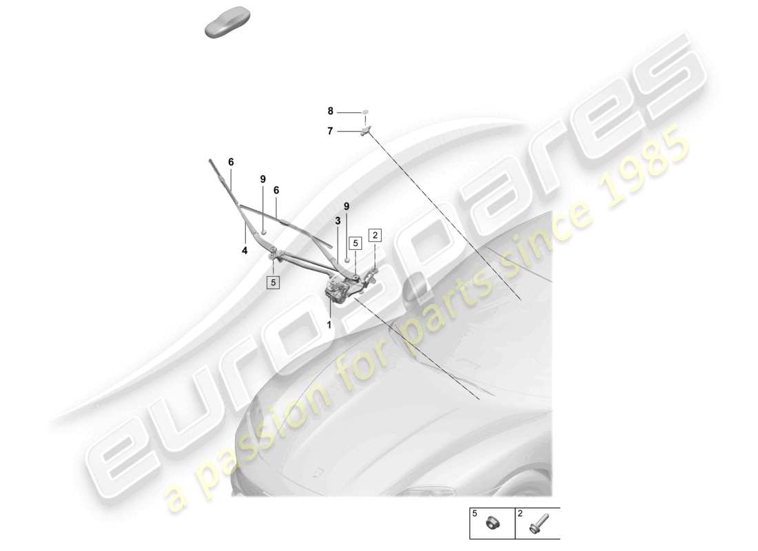 porsche 2026 (taycan 9j1-2) sistema tergicristallo, anteriore completo sensore pioggia diagramma delle parti