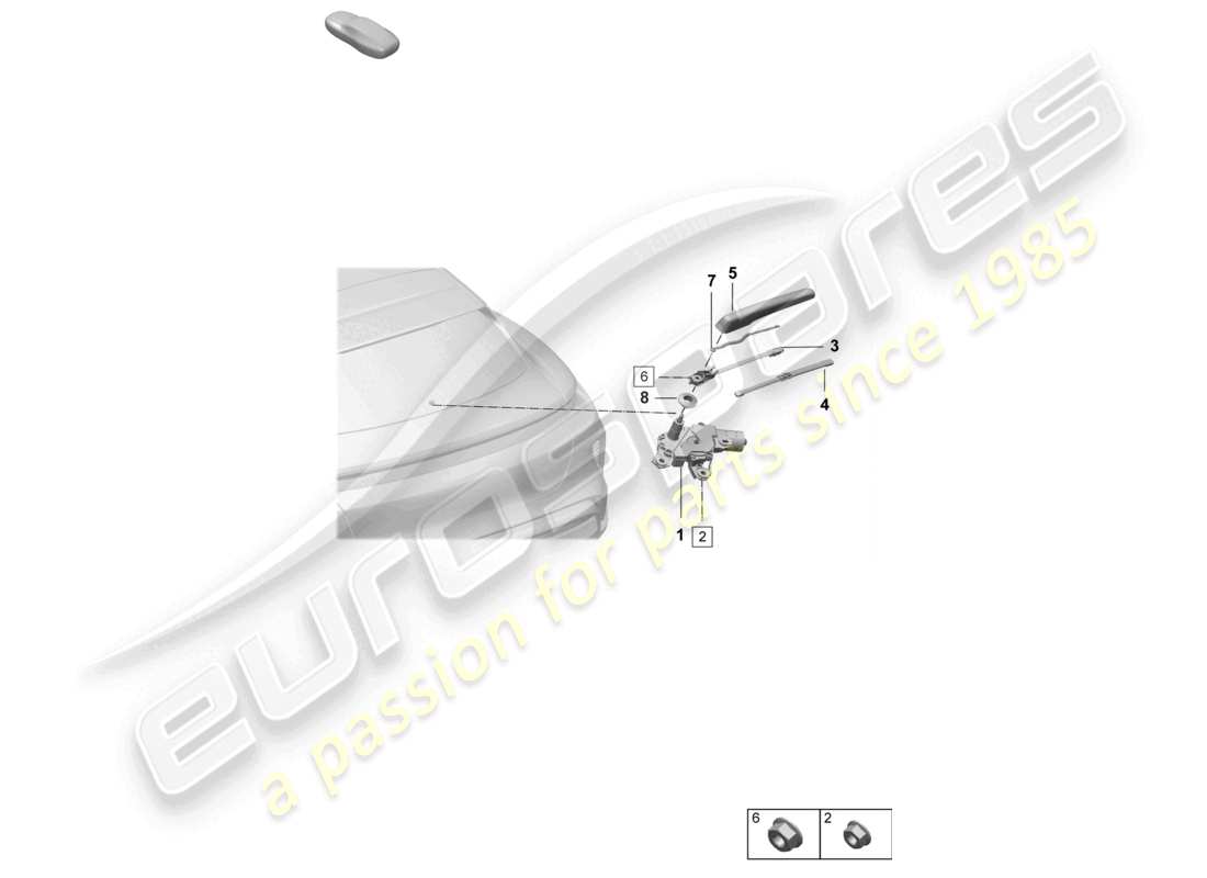 porsche 2026 (taycan 9j1-2) schema dei componenti del sistema tergicristallo e rondella per il lunotto posteriore