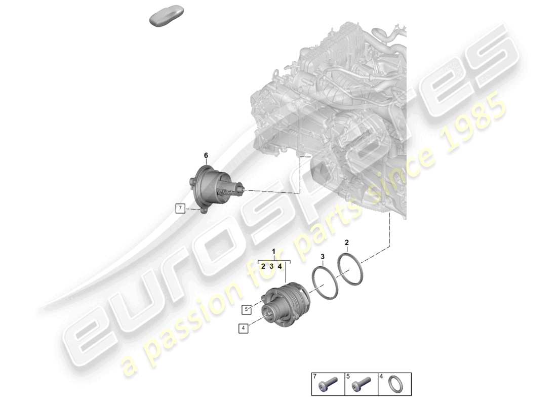 porsche 2026 (992-2) schema delle parti del termostato della pompa del liquido di raffreddamento