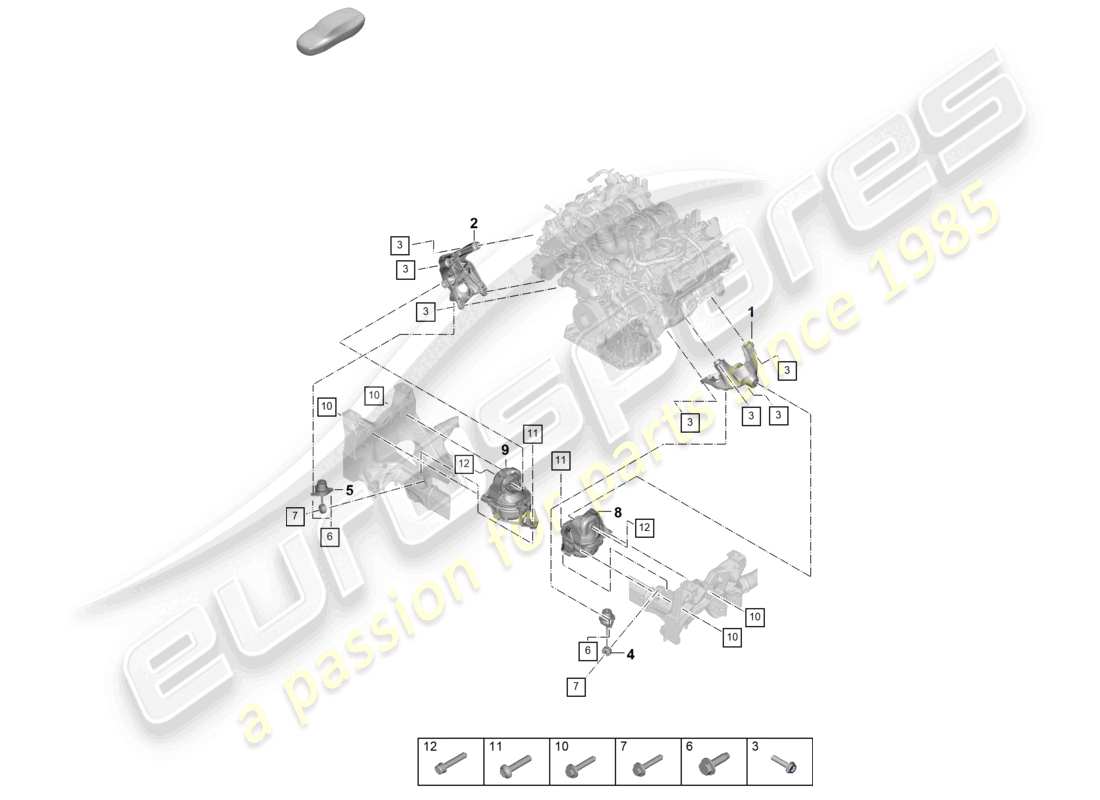 porsche 2026 (cayenne e3 pa) dispositivo di sollevamento motore inferiore consolle per montaggio motore montaggio motore schema delle parti
