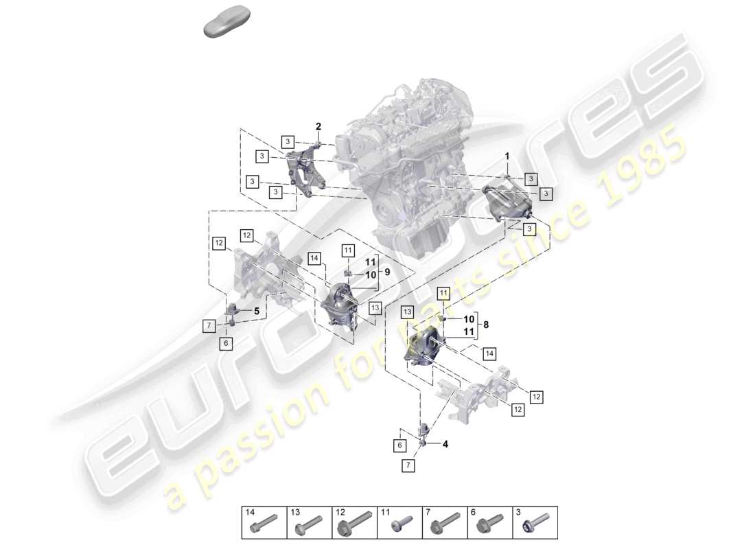 porsche 2026 (cayenne e3 pa) dispositivo di sollevamento motore inferiore consolle per montaggio motore montaggio motore schema delle parti