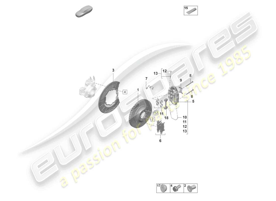porsche 2020 (taycan 9j1-1) freno a disco 19 asse posteriore giallo/nero diagramma delle parti