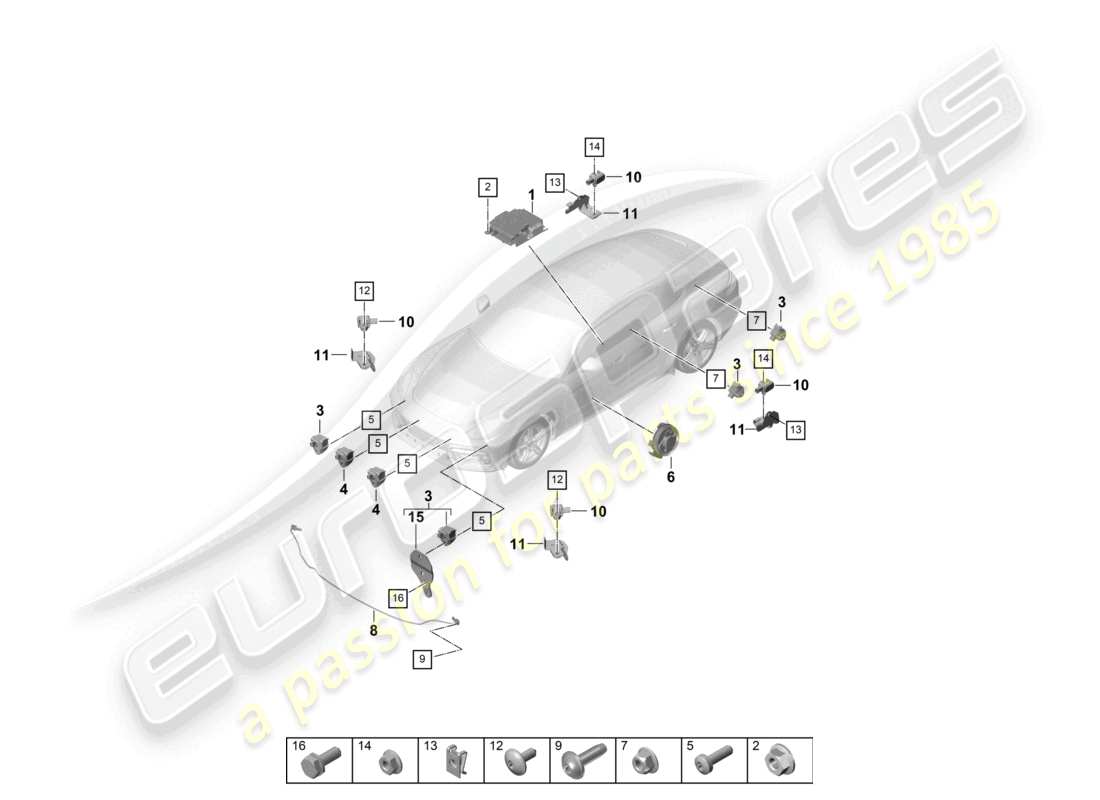 porsche 2021 (panamera 971-1) centralina sensori airbag sensore di pressione protezione pedoni schema delle parti