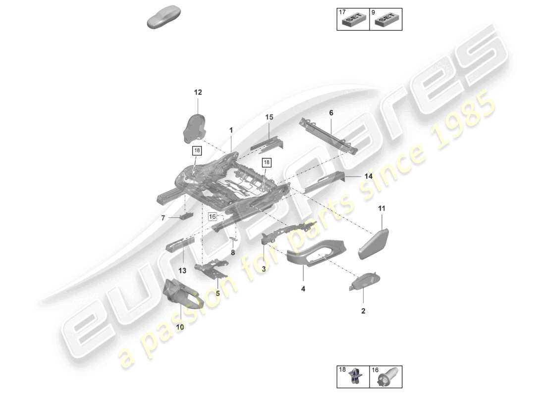 porsche 2024 (panamera 971-2) schema delle parti del telaio del sedile standard