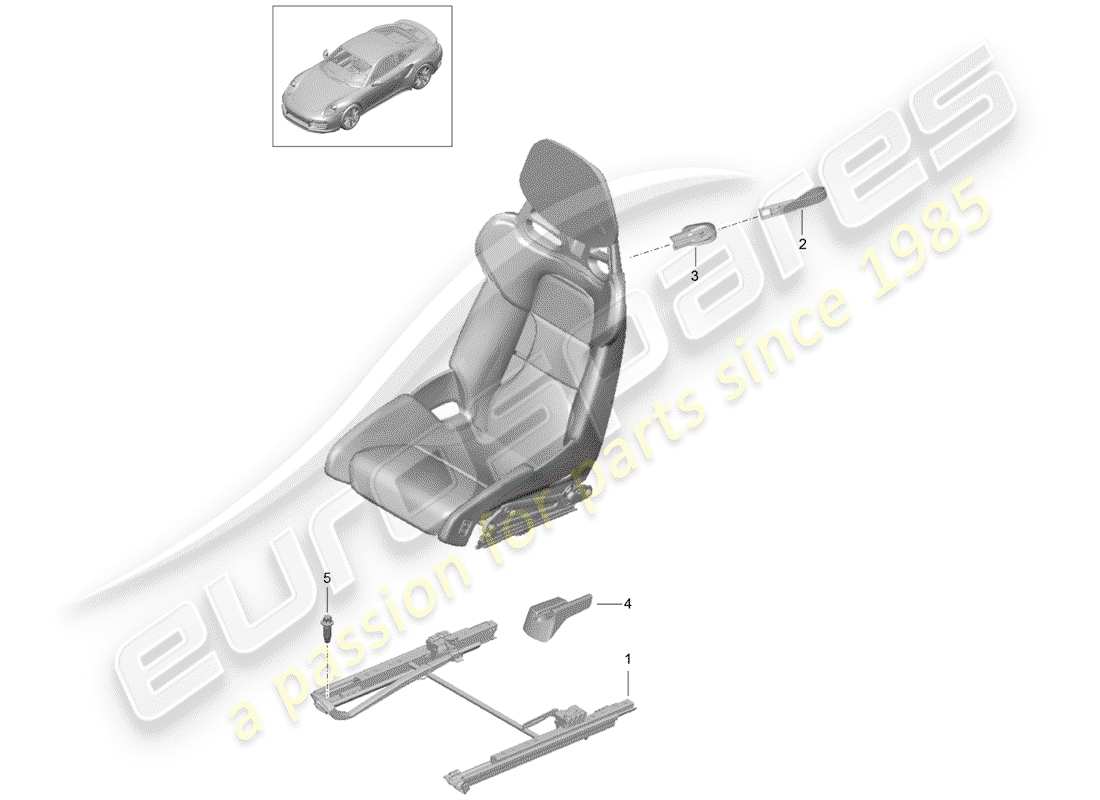 porsche 991 turbo (2018) diagramma delle parti del sedile