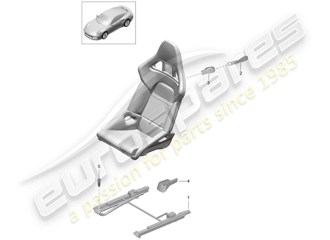 porsche 991 turbo (2018) diagramma delle parti del sedile