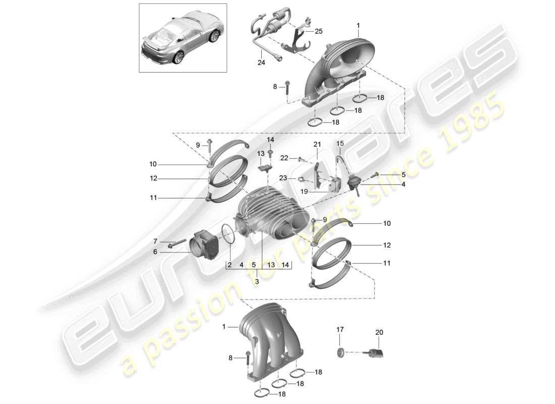 porsche 2021 (991-2 r/gt3/rs) sistema di aspirazione diagramma delle parti