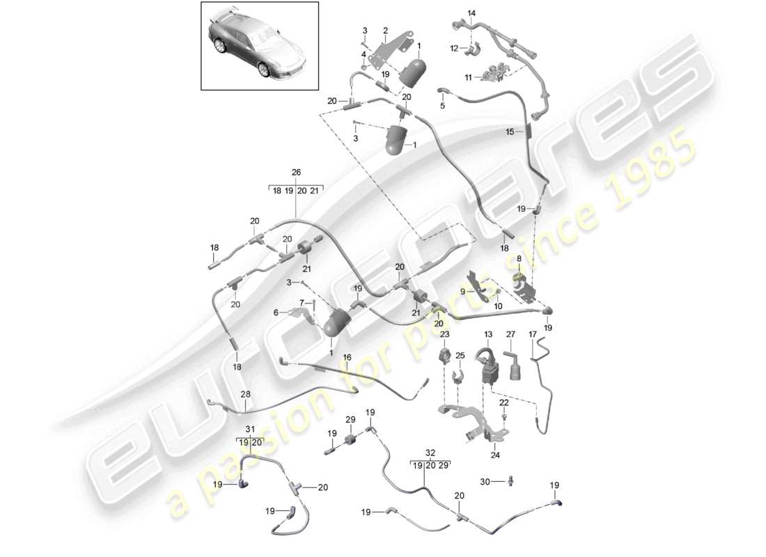 porsche 2021 (991-2 r/gt3/rs) schema delle parti del motore del sistema di vuoto