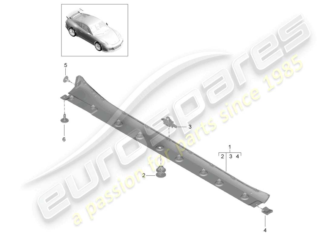 porsche 2021 (991-2 r/gt3/rs) rivestimento lato lato diagramma delle parti