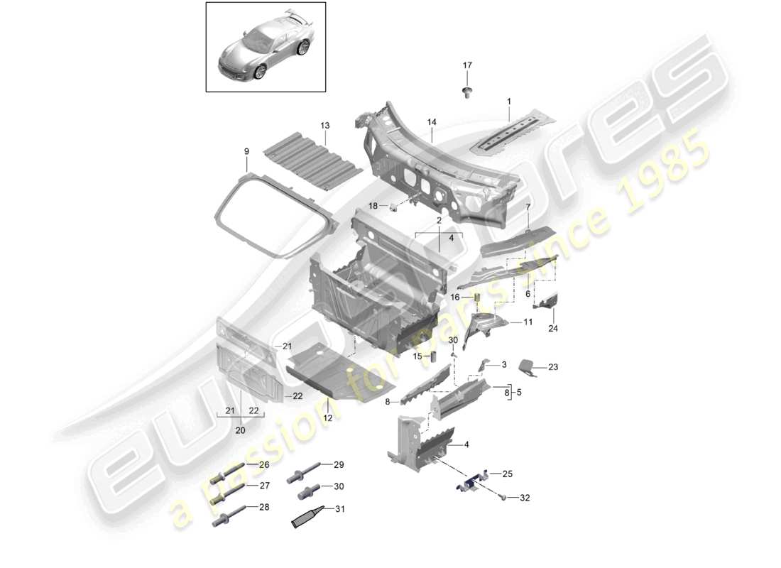 porsche 2021 (991-2 r/gt3/rs) front-end parti individuali diagramma delle parti