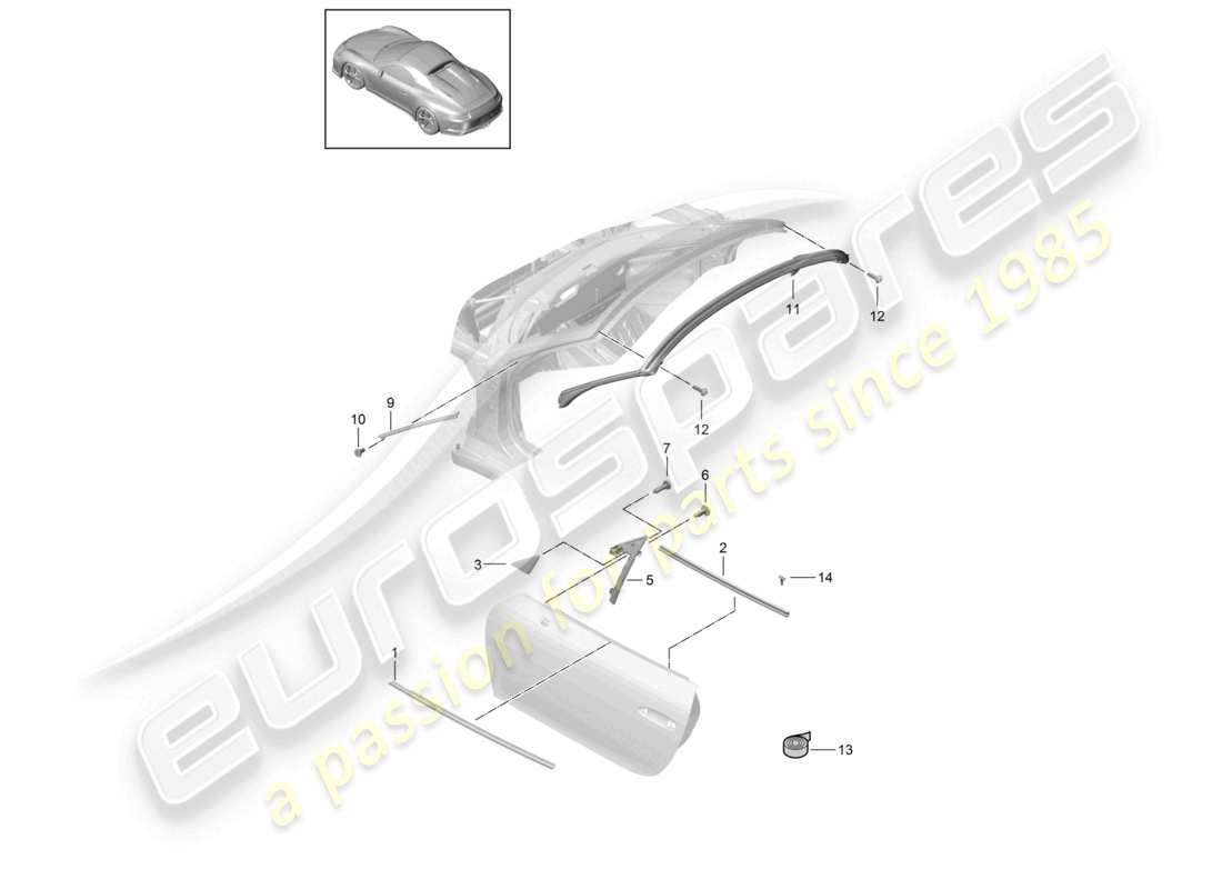 porsche 2021 (991-2 r/gt3/rs) schema delle guarnizioni e delle parti di rivestimento della porta