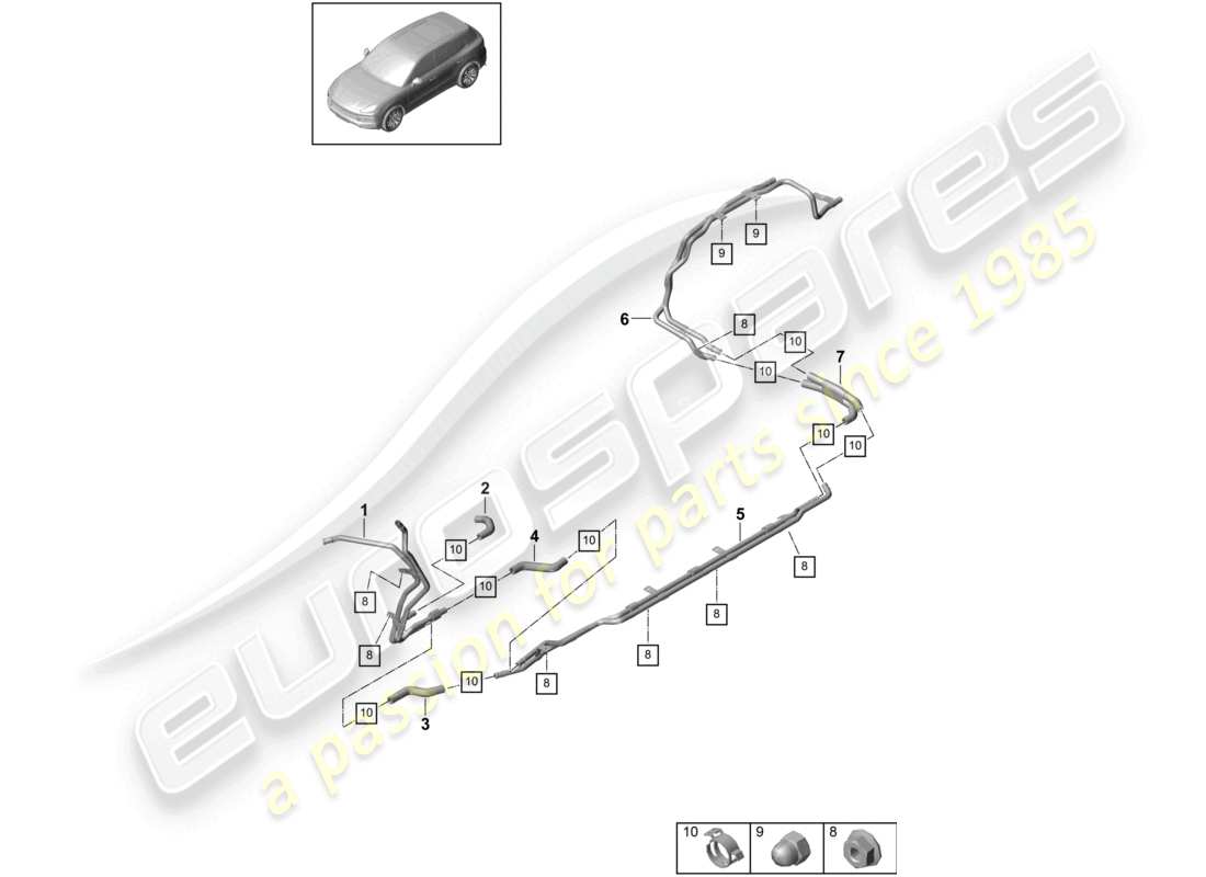 porsche 2023 (cayenne e3 9ya/9yb) riscaldatore sottoscocca circuito a bassa temperatura per veicoli con trazione ibrida schema dei componenti
