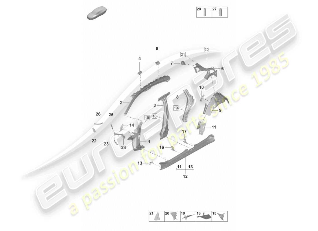 porsche 2021 (panamera 971-2) diagramma della parte laterale interna esterna
