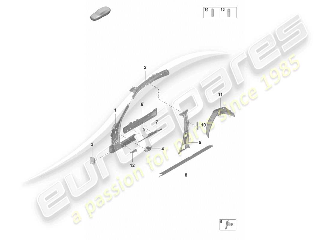 porsche 2021 (panamera 971-2) diagramma della parte interna della parte laterale