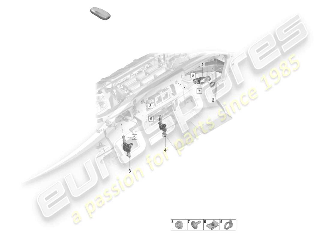 porsche 2021 (panamera 971-2) schema delle parti degli elementi di fissaggio e delle staffe di sospensione dell'aria condizionata
