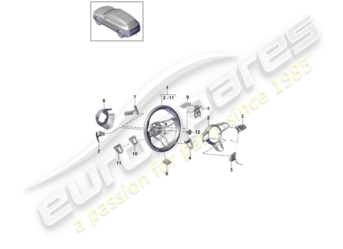 porsche 2023 (cayenne e3 9ya/9yb) contatto volante rilevamento del contatto del volante diagramma delle parti