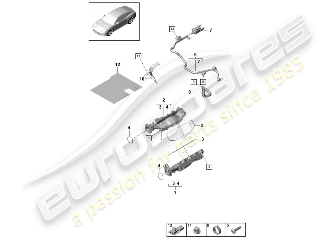 porsche 2021 (panamera 971-1) schema delle parti di ventilazione del collettore di aspirazione per il serbatoio del carburante